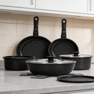 15-Piece Black Nonstick Cookware Set Detachable Handle